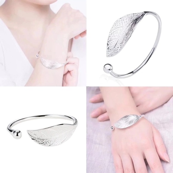 NEW!💙💎STUNNING🍃LEAF🍃OPEN CUFF💎💙SILVER PLATED - Picture 3 of 8